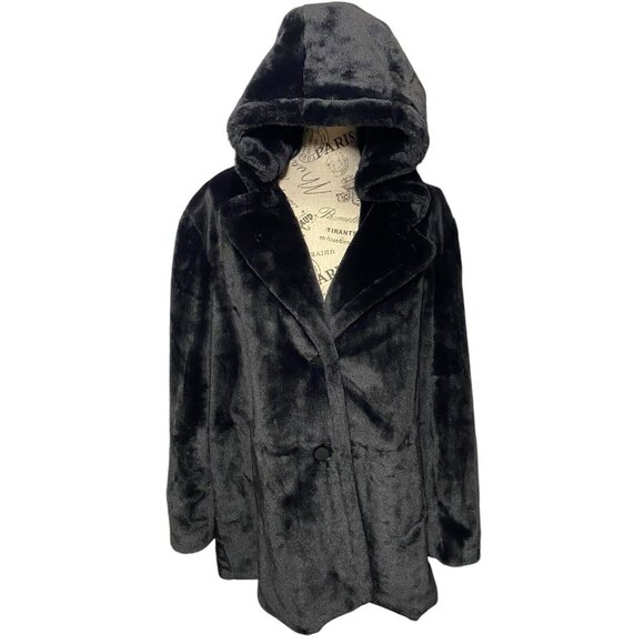 NVLT Jackets & Blazers - NVLT Hooded Faux Mink JACKET Black Sherpa Coat Womens Sz 1X NWT Anthropologie